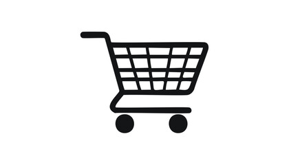 Stylized black shopping cart icon on white Keywords: shopping cart, trolley, cart, shopping
