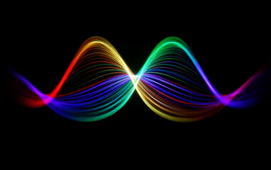 Colorful wave patterns with multiple light trails showing scientific waves