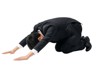 Business Man Bowing Deeply Showing Respect Apology Gratitude Gesture Isolated on Transparent Background