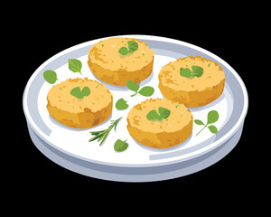 Delicious Golden Brown Potato Croquettes with Herbs on White Plate Ready to Serve for a Savory Meal - Vector Illustration	