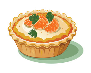 Sweet Mandarin Orange and Cream Tartlet in a Perfectly Baked Flaky Crust Dusted with Sugar and Ready for Dessert - Vector Illustration	