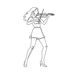Outline of a woman playing violin while dancing in a skirt  