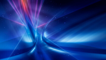 Dark abstract background with neon light, blurred lines, studio scene