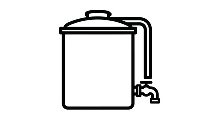 Simple Line Art Icon of a Water Tank with Spigot.