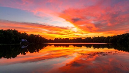 Colorful sunset over a lake