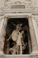 Archbasilica of Saint John Lateran Rome exterior facade and grand baroque interior with golden coffered ceiling vast nave marble statues side chapels ornate altar apse and dome Catholic basilica © Thao