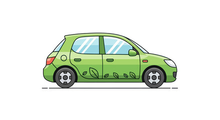 Green Electric Car with Leaf Design Eco-Friendly Transportation.