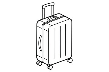 Isometric outline of a modern rolling suitcase with a telescopic handle luggage travel