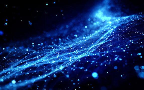 Abstract blue digital data streams with sparkling particles - Powered by Adobe