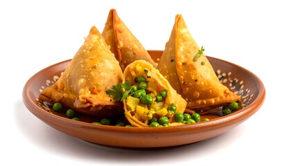 Crispy fried Indian triangles on a plate