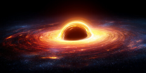 glowing black hole with accretion disk of colorful gas