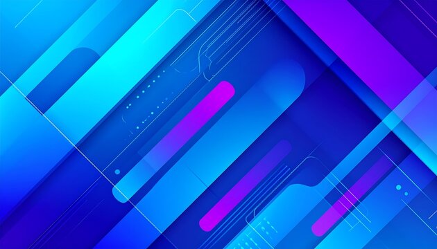 A dynamic abstract design showcases vibrant blue and purple geometric shapes, creating a futuristic, technological mood. - Powered by Adobe