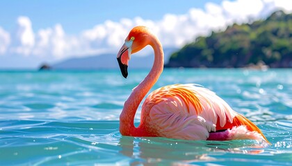 Flamingo in turquoise water (1)