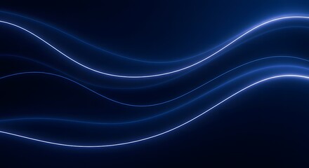 Fototapeta premium Abstract digital background with glowing blue light waves on dark surface, futuristic and elegant design template.
