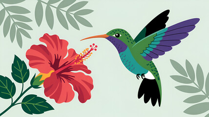 Obraz premium Hummingbird and Hibiscus Flower Illustration