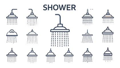 Fototapeta premium Diverse Shower Head Icons Collection for Design Purposes