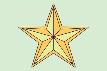Obraz premium Yellow five-pointed star with dark outline on light green background gold geometric