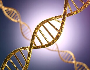 Golden DNA helixes on a gradient background