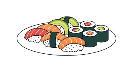 Assorted Sushi Platter with Salmon Avocado and Nigiri Rolls. © Ilma