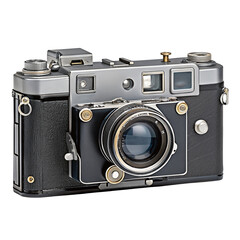 Vintage rangefinder camera with lens in black and silver for photography enthusiasts and collectors