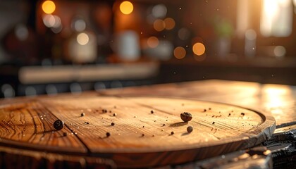 Wooden cutting board with spices in warm light