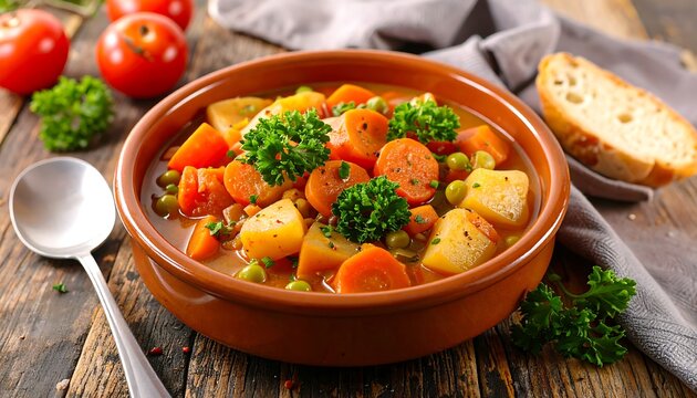 Hearty vegetable stew in a bowl