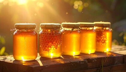 Honey jars with honeycomb
