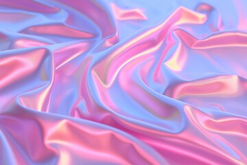Iridescent holographic fabric folds in pink and blue light