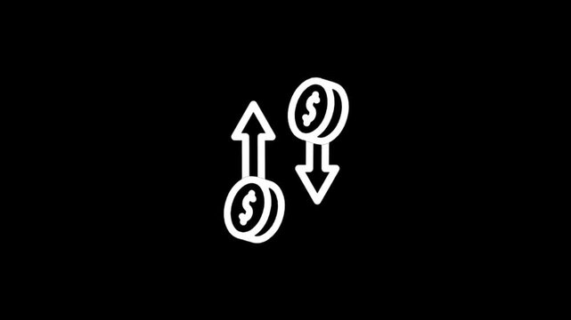 Financial transaction icon with dollar coins and arrows