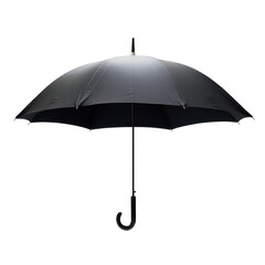 Black umbrella, A black umbrella held by a person, with raindrops visible on its surface, emphasizing its functionality, isolated on transparent background