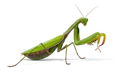Detailed Close-up of a Vibrant Green Praying Mantis