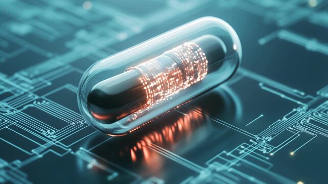 A futuristic capsule on a digital backdrop represents groundbreaking innovation in healthcare and wellness