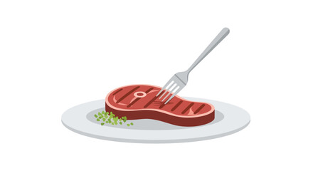 Grilled Steak Slice with Fork on Plate.