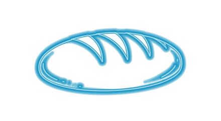Glowing blue neon outline of a loaf of bread.