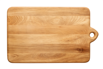 Wooden cutting board with handle isolated on a transparent background