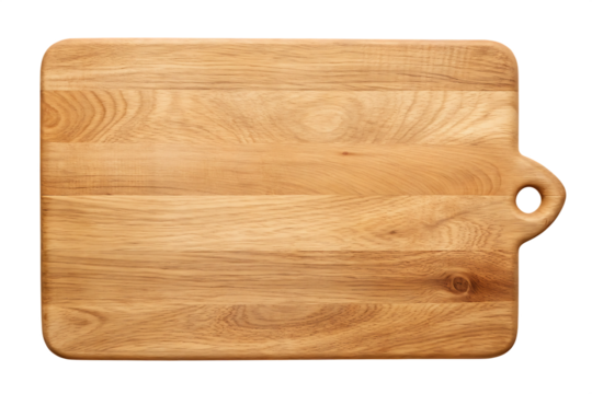 Wooden cutting board with handle isolated on a transparent background