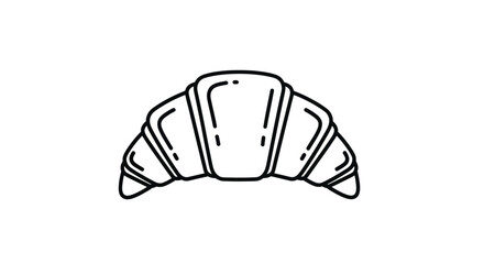 Simple Black and White Outline of a Croissant Pastry.