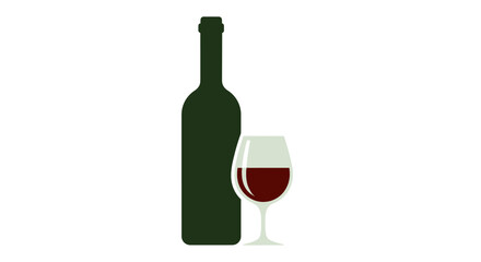 Dark Green Wine Bottle and Wineglass Illustration.