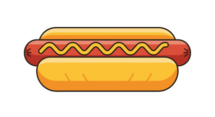 Delicious Cartoon Hot Dog with Mustard on a Bun.