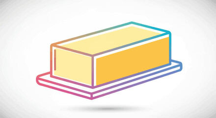 Colorful Isometric Illustration of a Yellow Butter Block on a Dish.