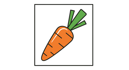 Single Orange Carrot with Green Tops Simple Line Art Illustration.