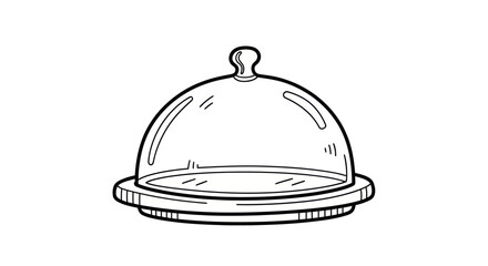 Hand-drawn sketch of a glass cake dome with wooden base.