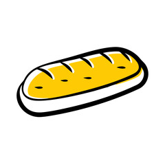 A simple illustration of a loaf of bread with a yellow top and black outline on a white background