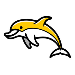 Obraz premium Illustration of a dolphin with yellow dorsal fin and tail swimming in a playful manner on white background