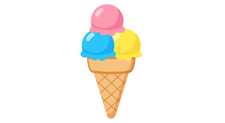 Colorful Ice Cream Cone with Three Scoops.