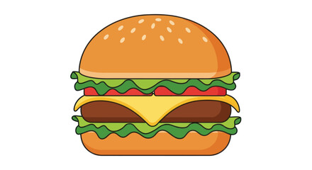 Cartoon Double Patty Hamburger with Cheese Lettuce and Tomato.