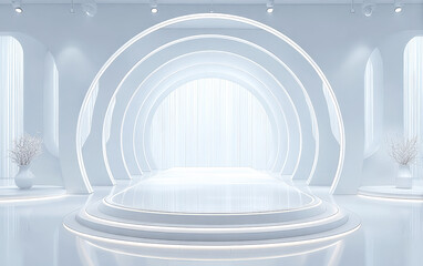 Obraz premium Modern and minimalist white interior with circular arch design