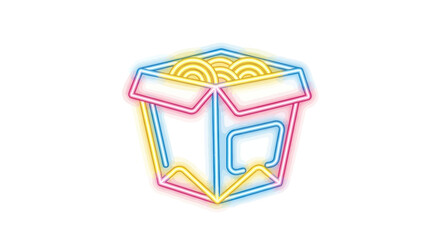 Neon-Style Takeout Box Filled with Delicious Noodles.