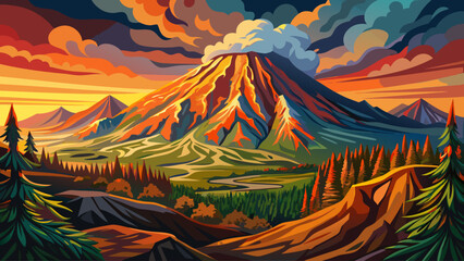 Mount St. Helens in Washington, volcano with dramatic crater formed after eruption, surrounded by forests and rugged landscape