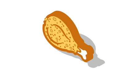 Isometric Illustration of a Crispy Fried Chicken Drumstick.